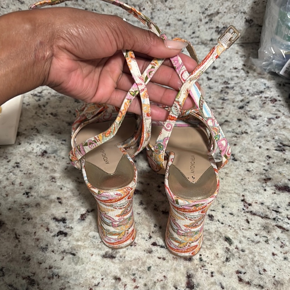 ANTONIO MELANI Pink and Orange Floral Platform Heels - Picture 8 of 8